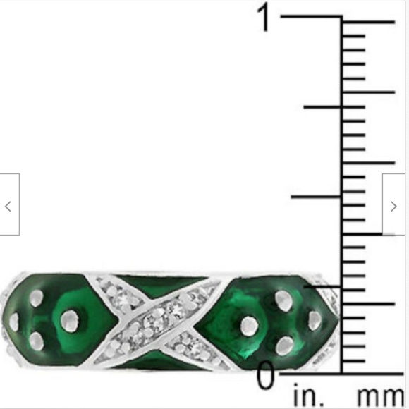 Silver Green Enamel Cubic Zirconia Ring Size 8 9 Band Rhodium Plated Stackable - Picture 3 of 8